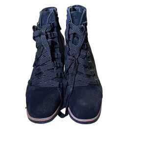 Earth Black Suede Ankle Boots with Contrast Laces & Side Zip Casual Combat Style